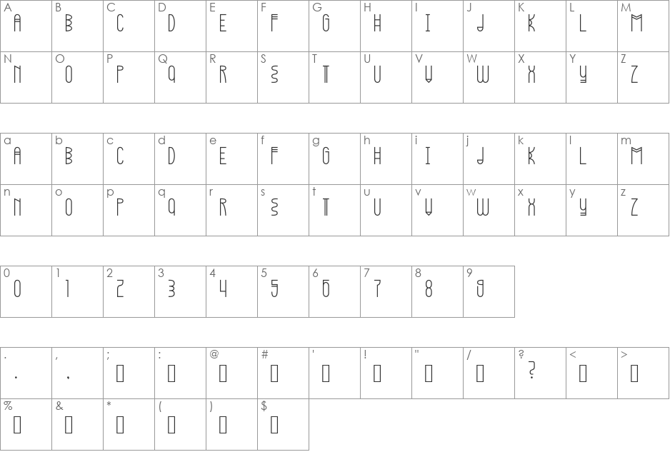 Kopleng font character map preview
