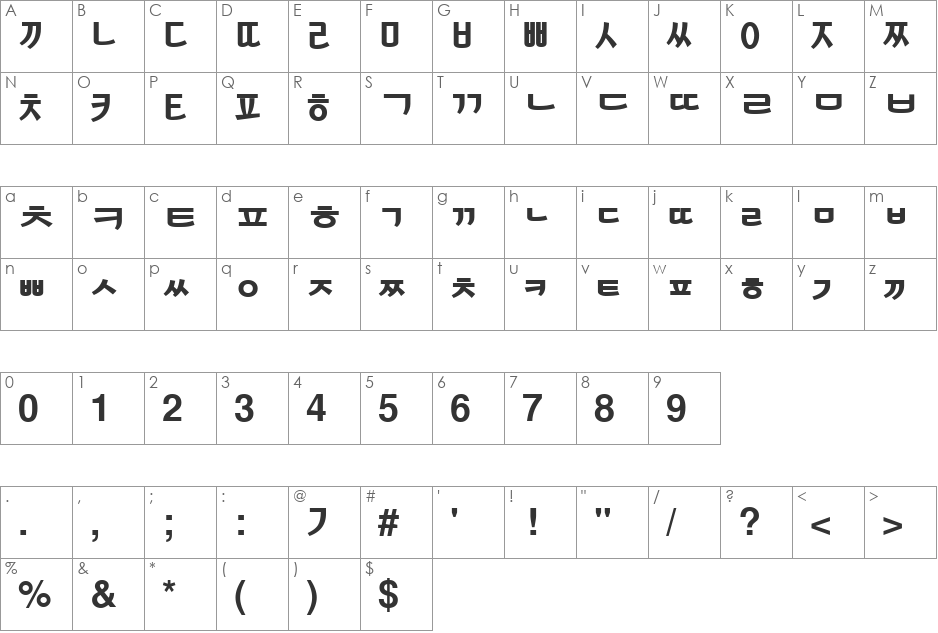 KoreanSansSSK font character map preview