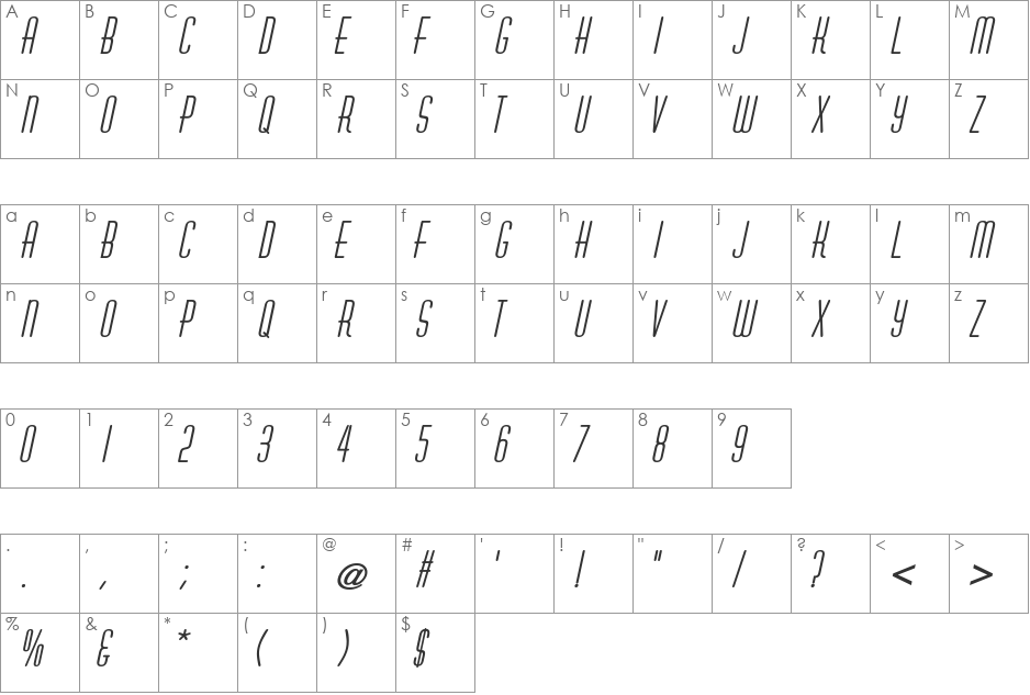 Astaire font character map preview