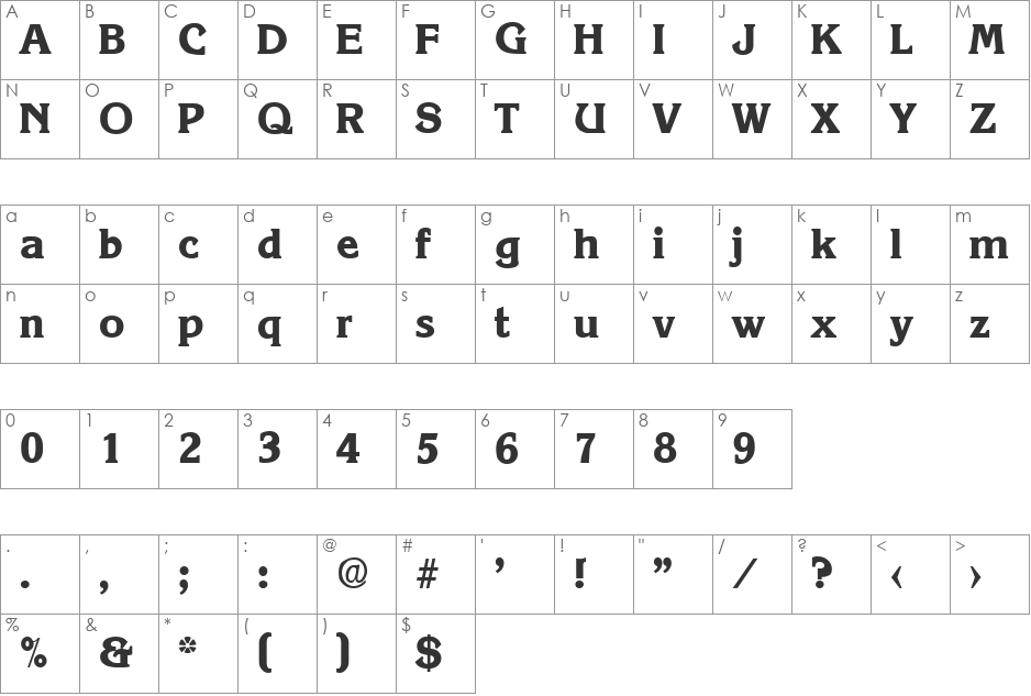 Korinth-Bold font character map preview