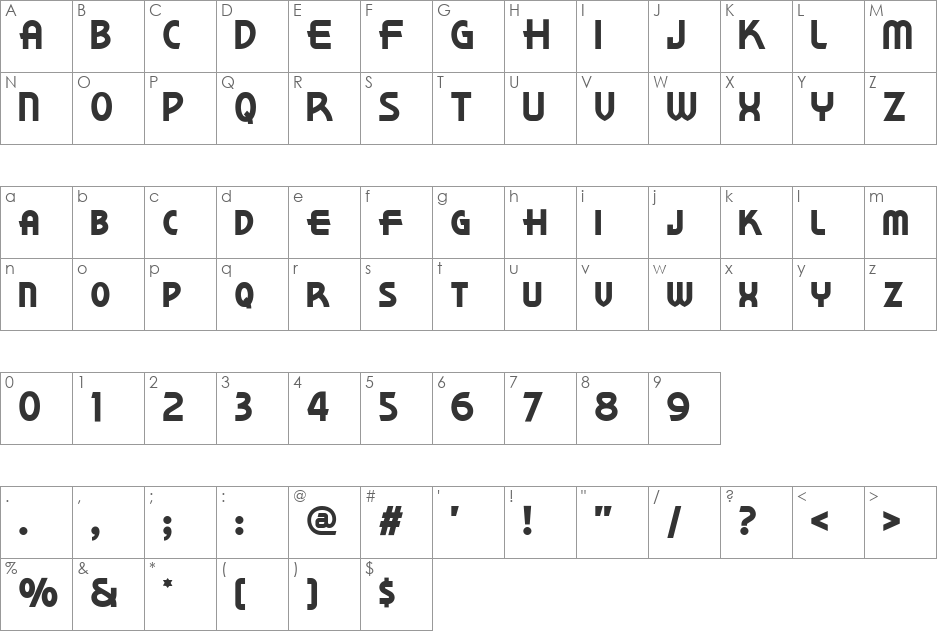 Korner Deli NF font character map preview