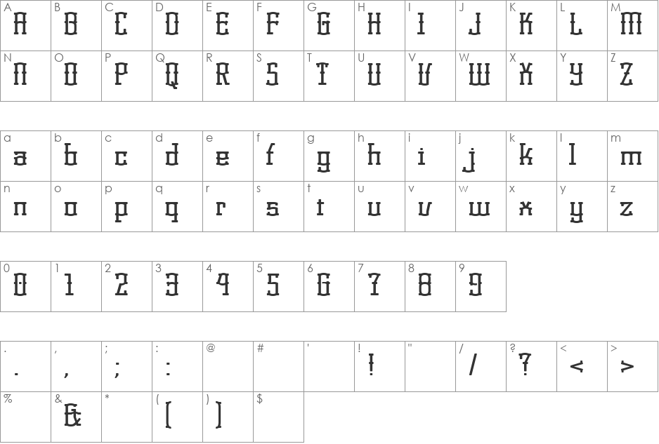 Korneuburg Display font character map preview