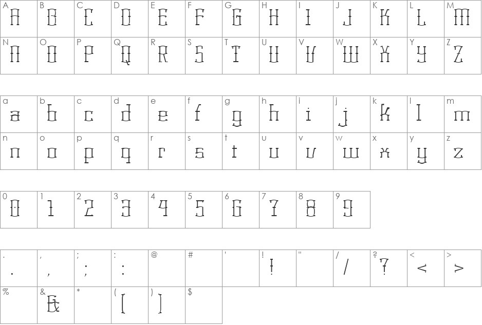 Korneuburg Light font character map preview