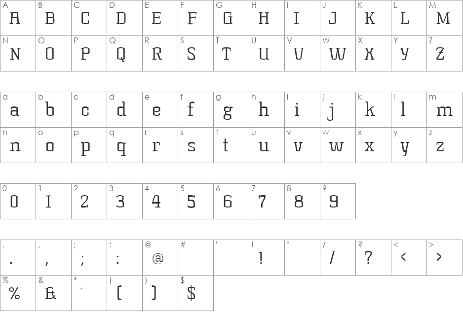 Korneuburg Slab Light font character map preview