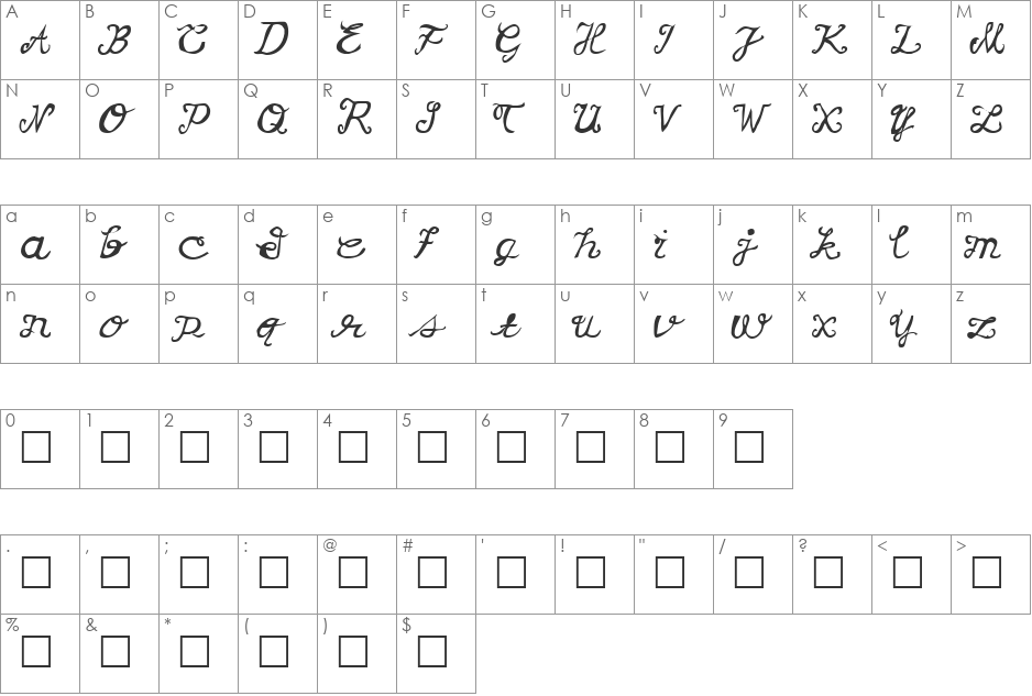 Korv font character map preview