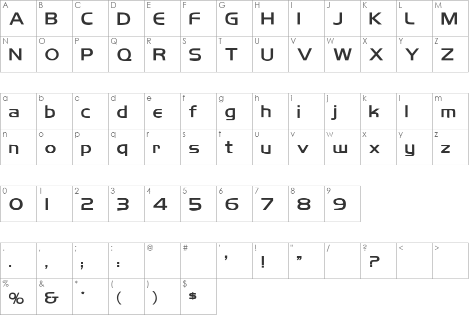 Koshgarian font character map preview