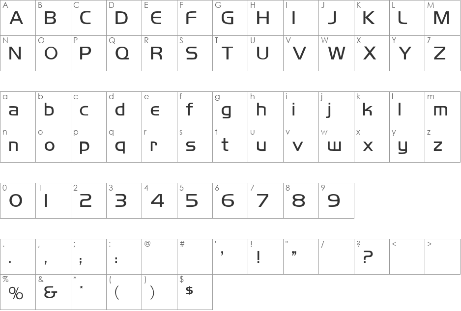 Koshgarian-Ligh font character map preview