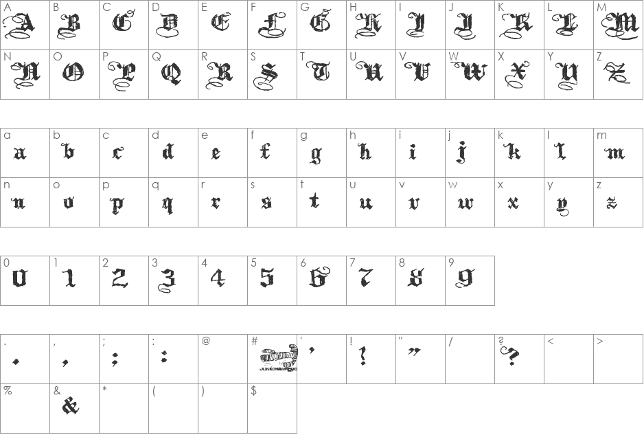 Kothika font character map preview