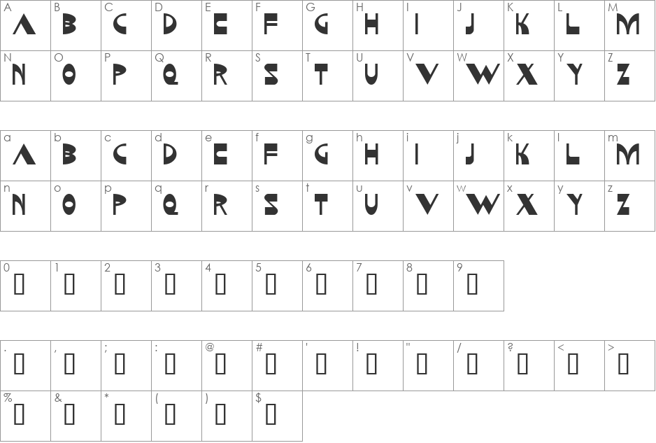 Kozmonauta font character map preview