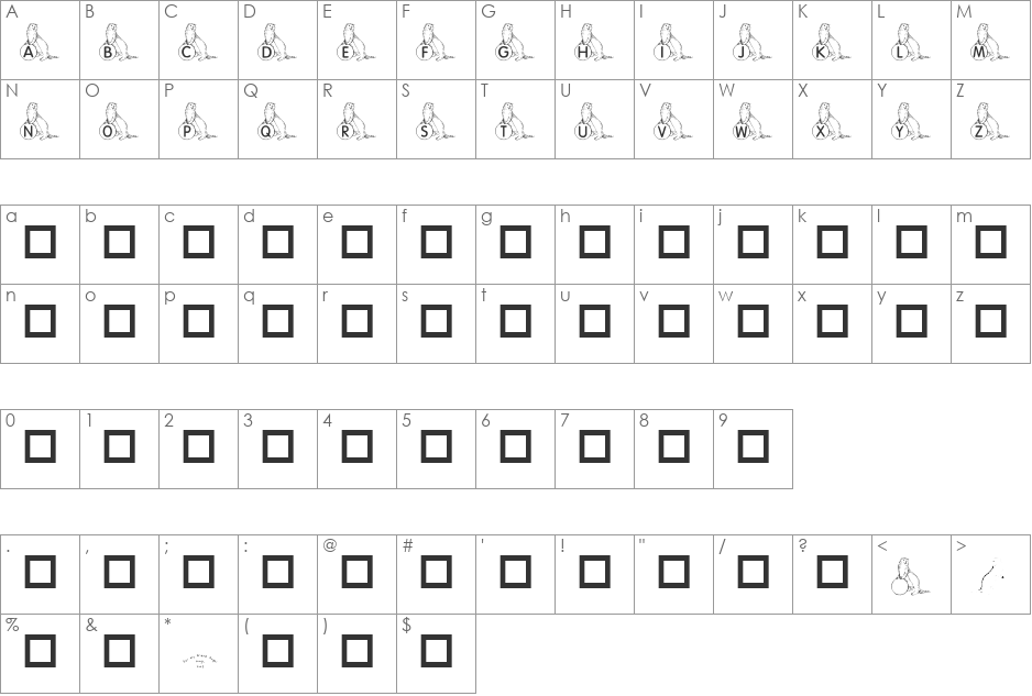 KR A Ferret for Angel font character map preview