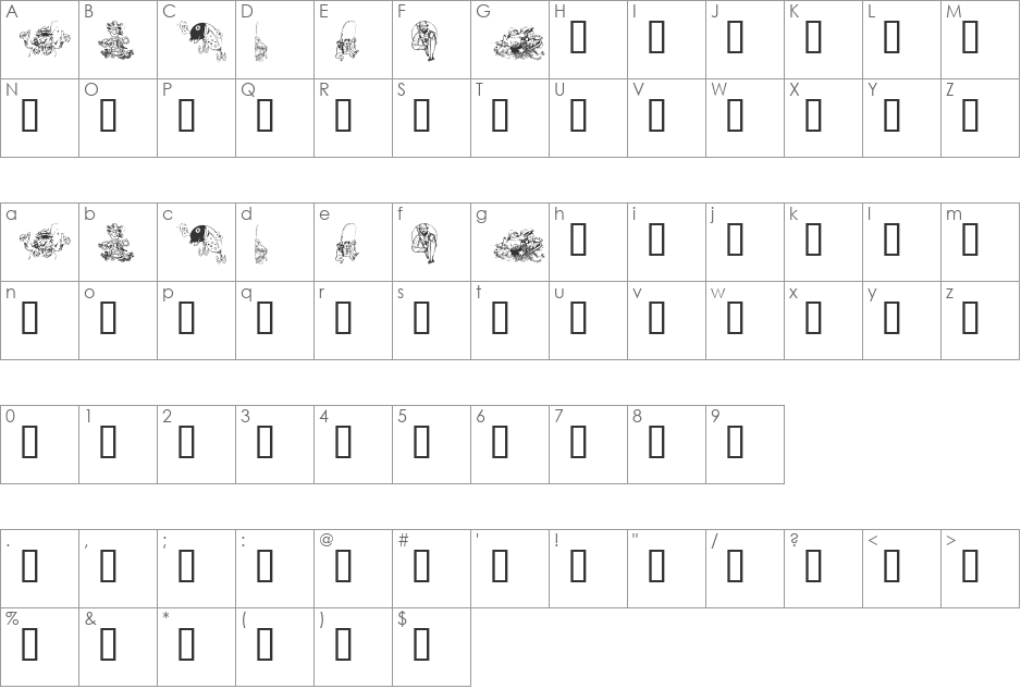 KR A Fishing We Go font character map preview