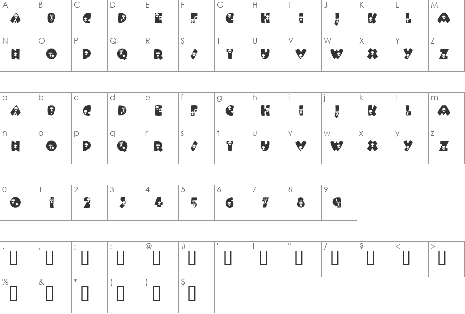 KR Alien font character map preview