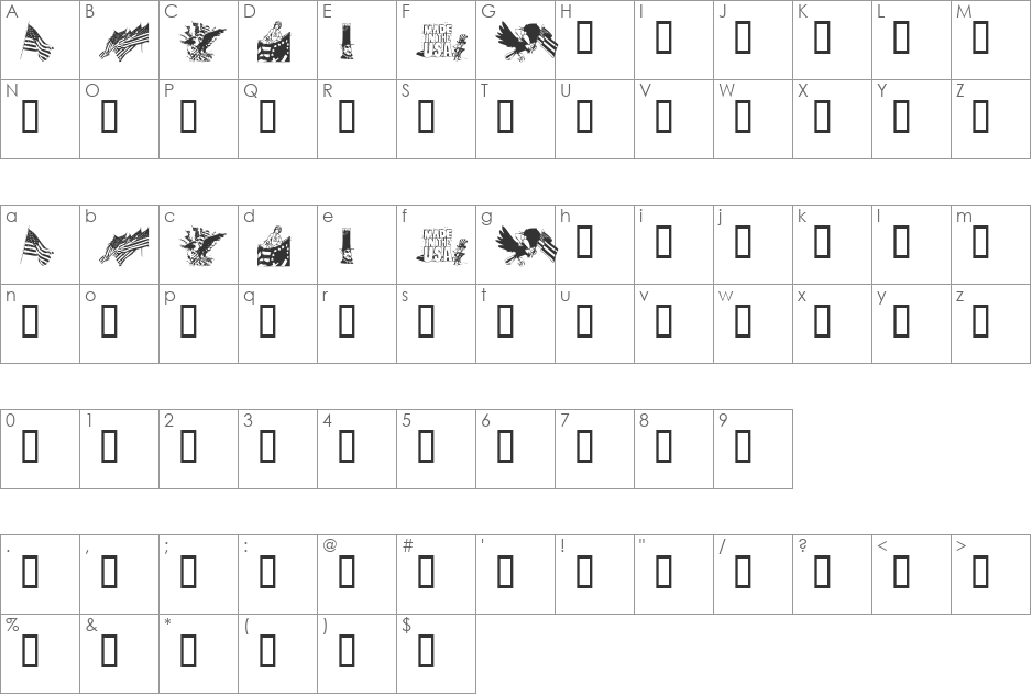 KR All American font character map preview