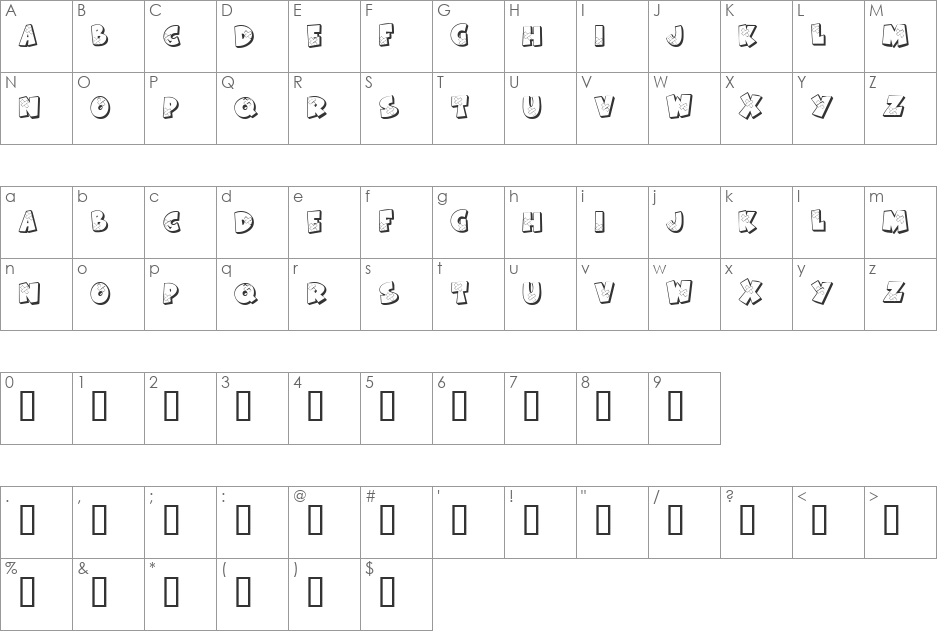KR All Patched Up font character map preview