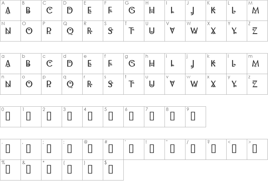 KR Along Came A Spider font character map preview