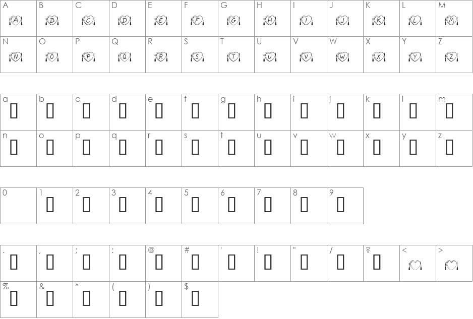 KR Anniversary Dinner font character map preview