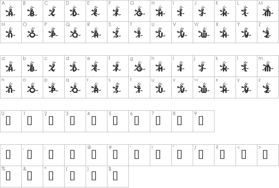 KR Ants font character map preview