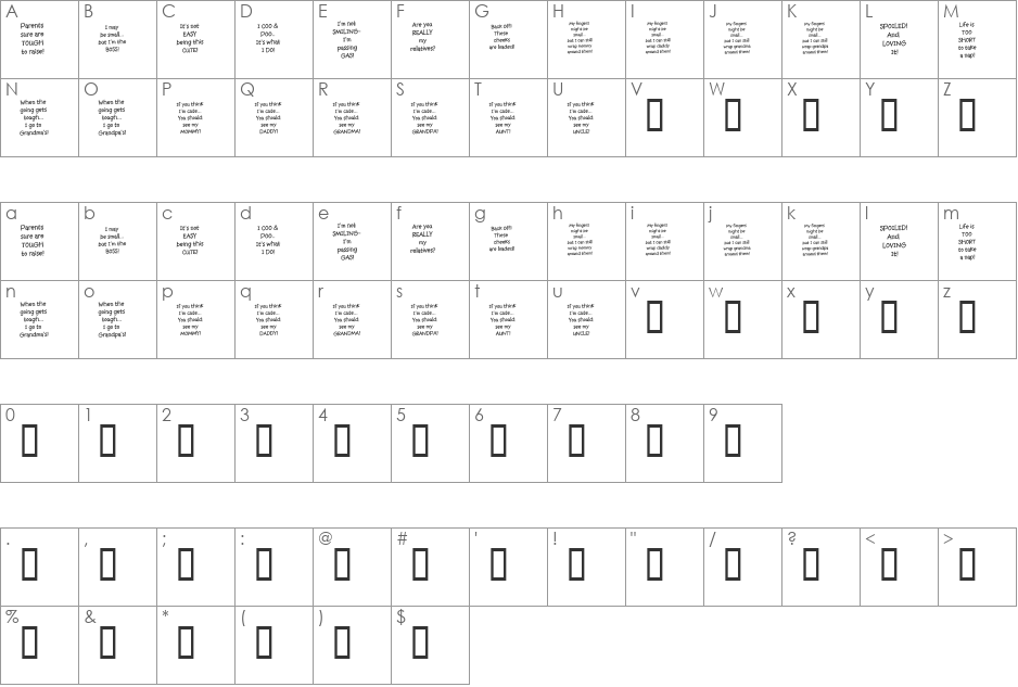 KR Babiez Two font character map preview