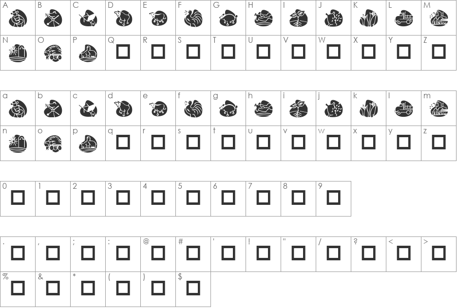 KR Back On The Farm font character map preview