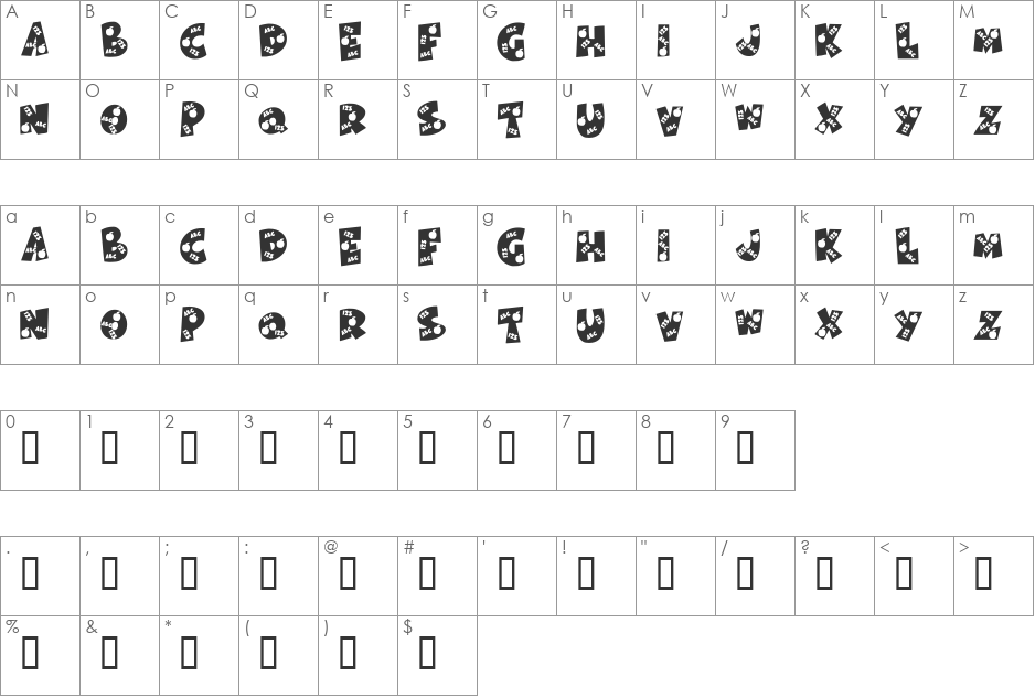 KR Back To School font character map preview