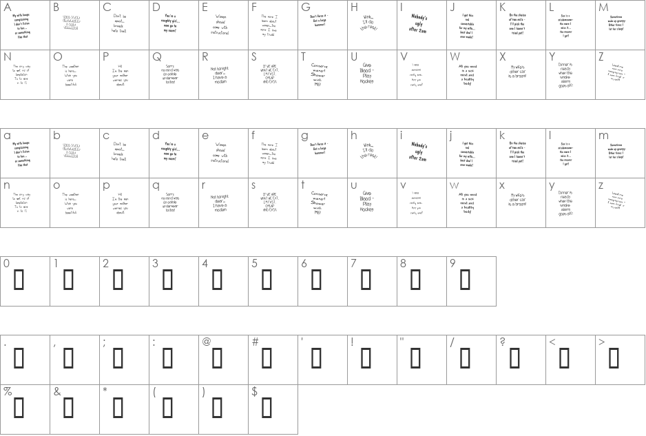 KR Bad Boyz font character map preview