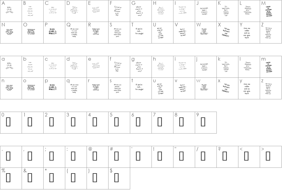 KR Bad Girlz font character map preview