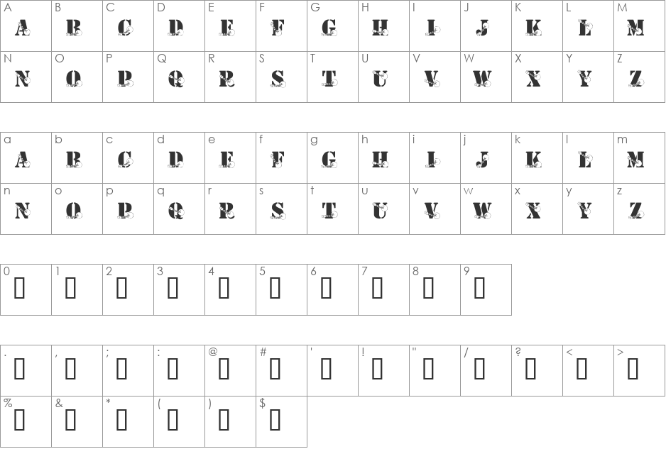 KR Ball N Chain font character map preview