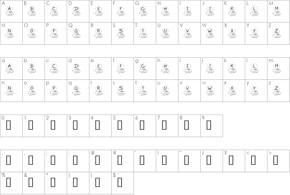 KR Balloon font character map preview