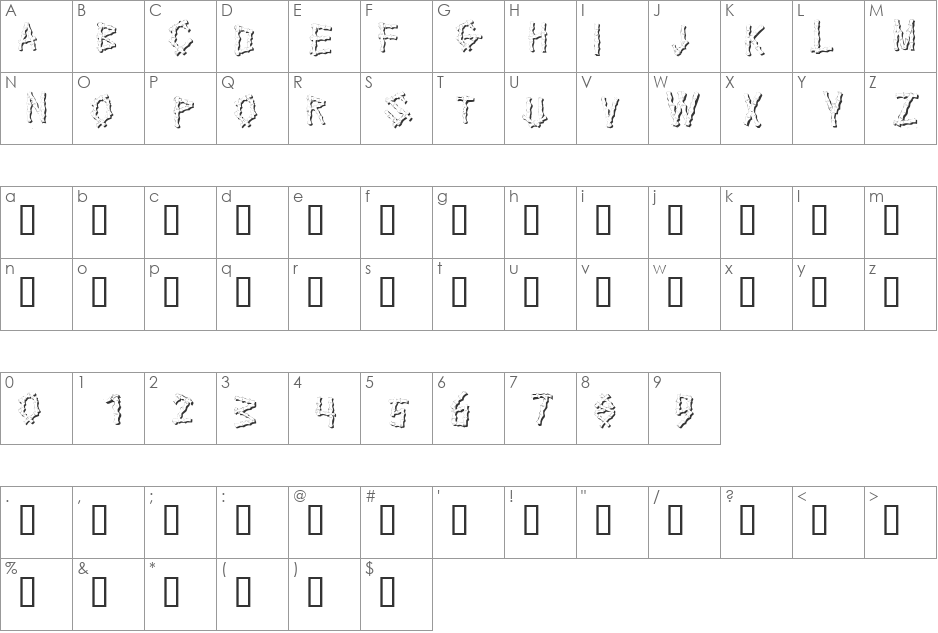 KR Bamboo font character map preview