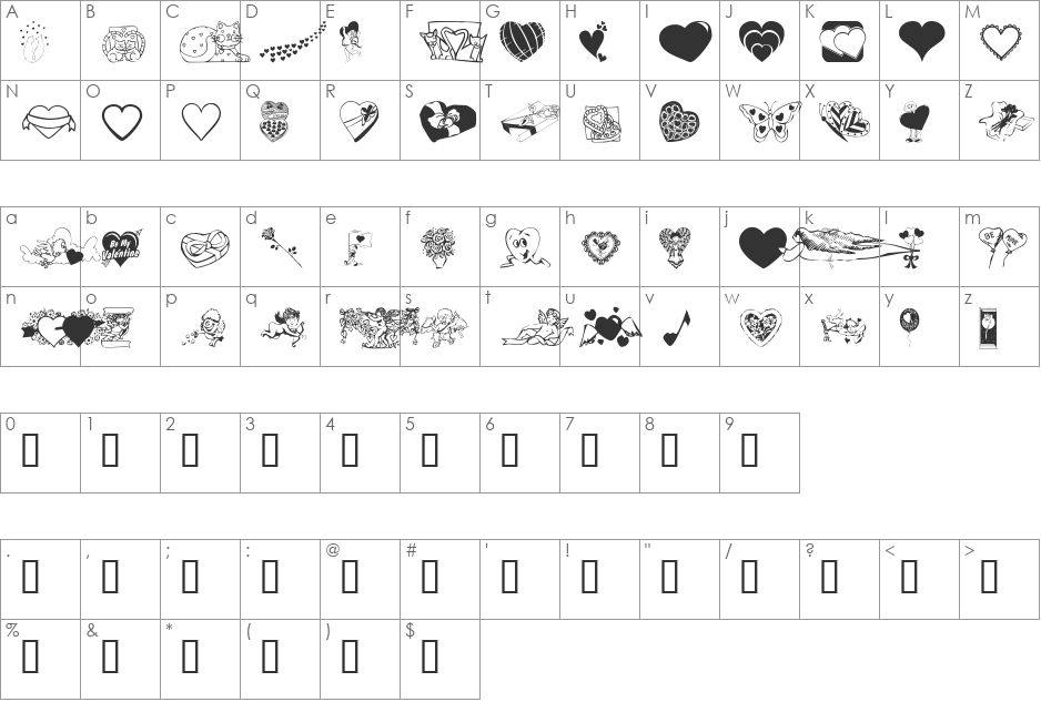 KR Be Mine Again font character map preview