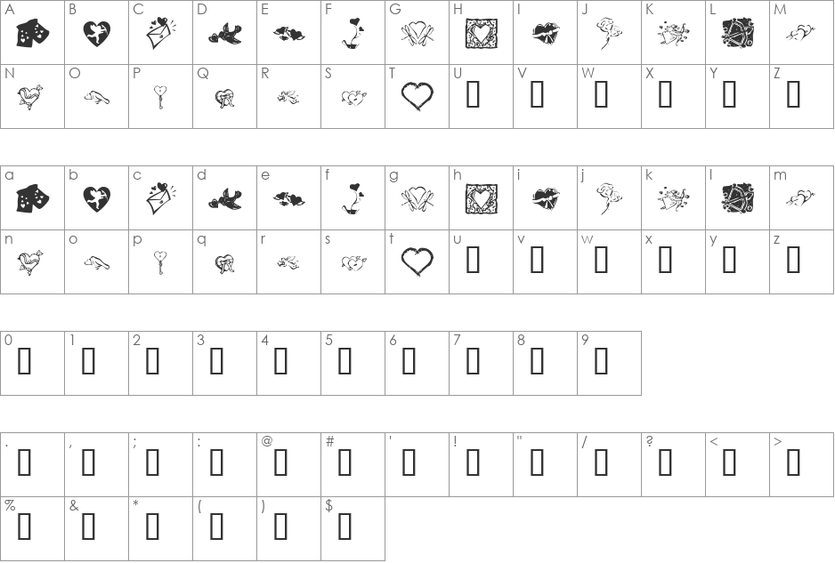 KR Be Mine Always font character map preview