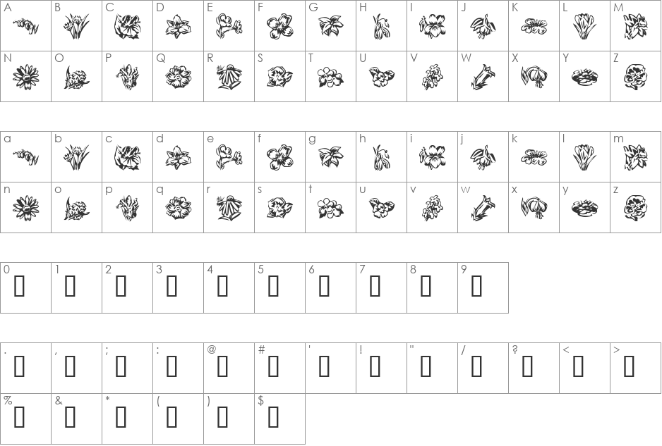 KR Beautiful Flowers 2 font character map preview