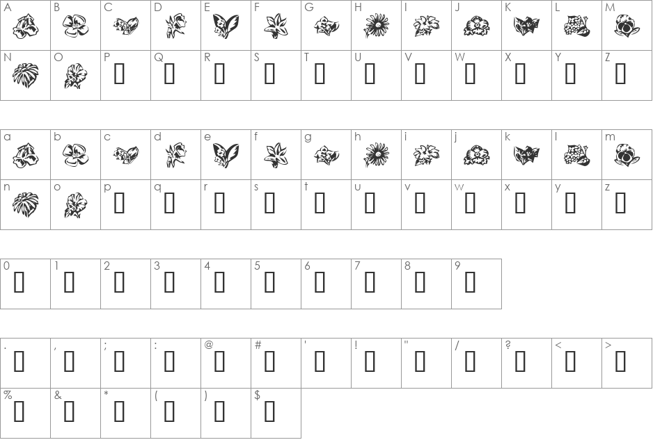 KR Beautiful Flowers 3 font character map preview