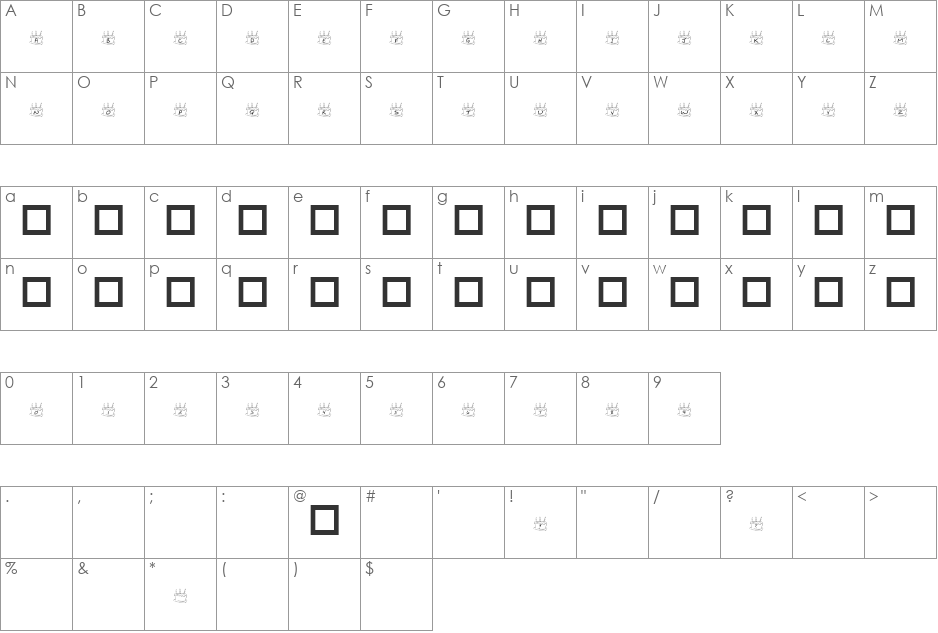 KR Birthday Cake font character map preview