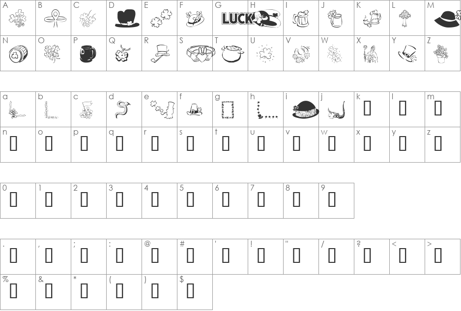 KR Bits O'Shea font character map preview