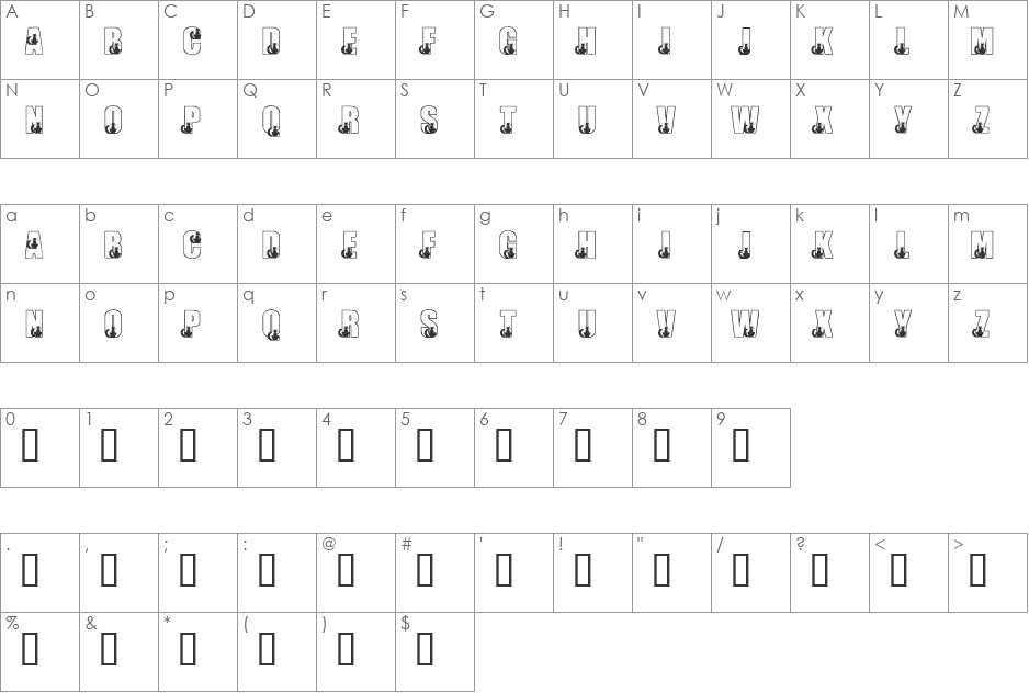 KR Black Kat font character map preview