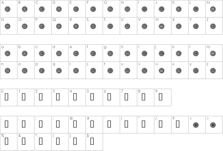 KR Blazing Sun font character map preview