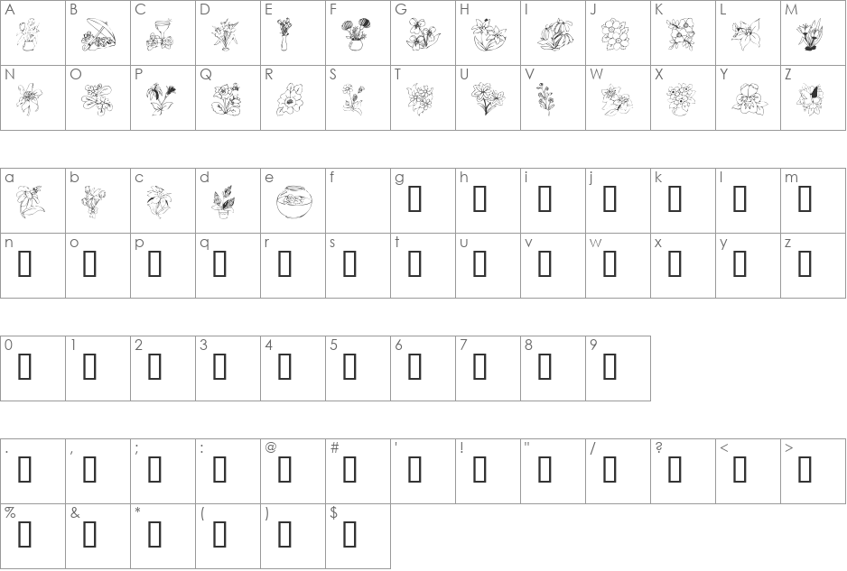 KR Bloom Bonanza font character map preview