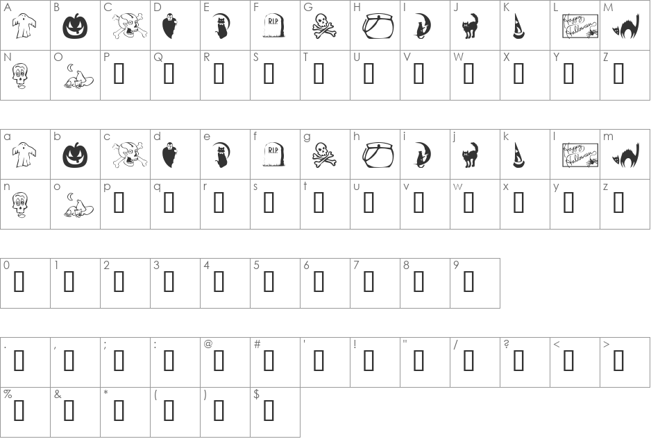 KR Boo City font character map preview