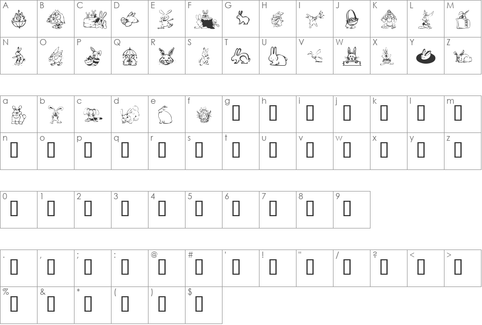 KR Bunny Dings font character map preview