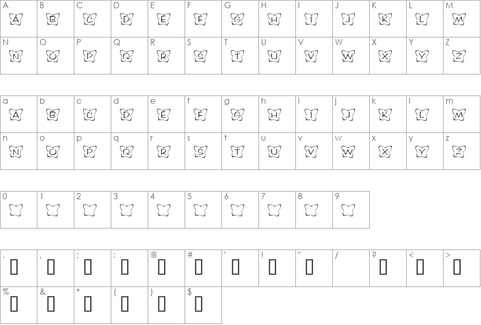 KR Butterfly Two font character map preview