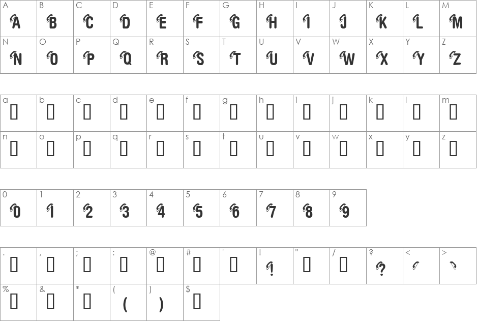 KR Call Me font character map preview