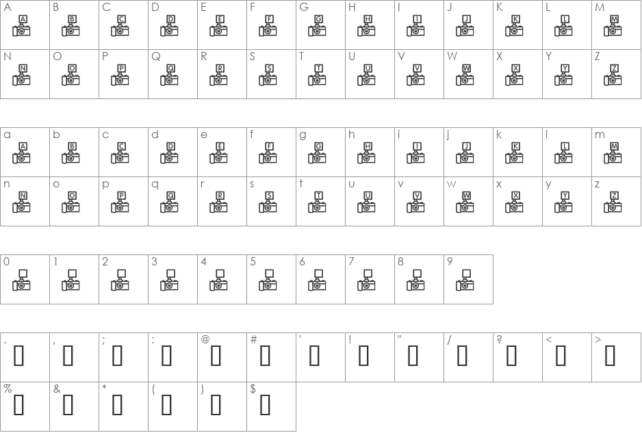 KR Camera Fun font character map preview