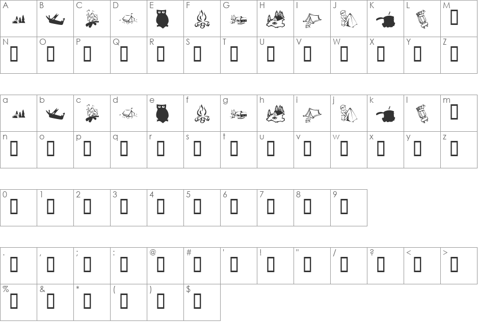 KR Camping font character map preview