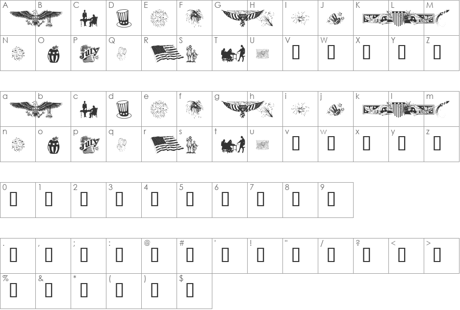 KR Celebrate 2002 font character map preview