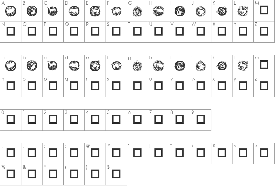 KR Chinese Zodiac font character map preview