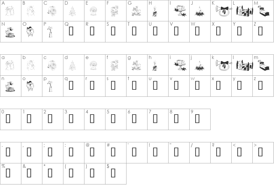 KR Christmas 2002 Dings 1 font character map preview