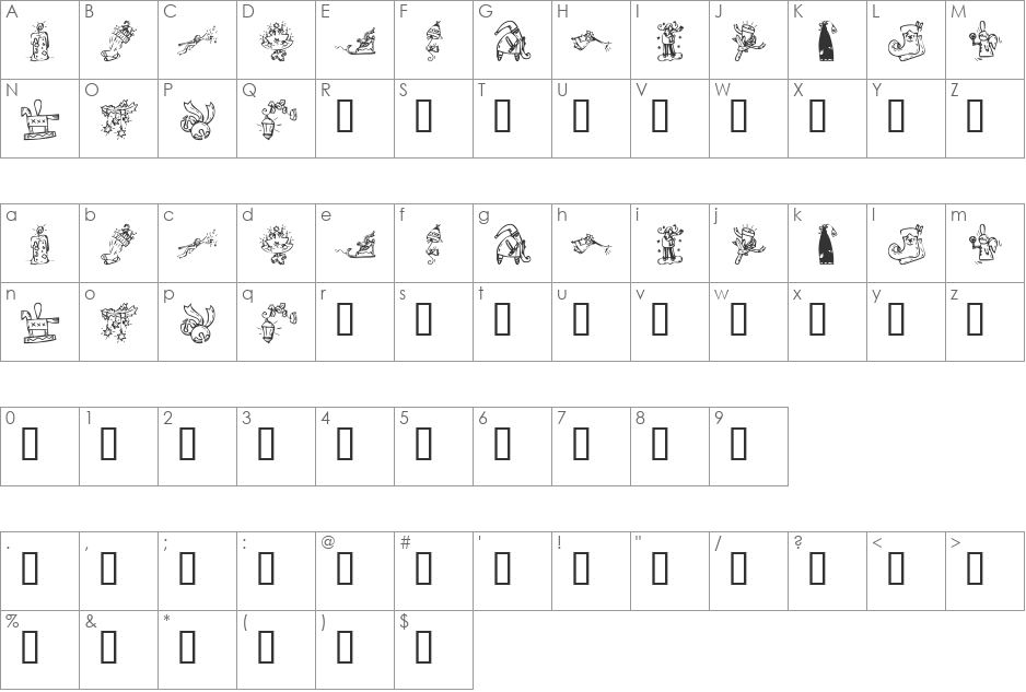 KR Christmas 2002 Dings 2 font character map preview