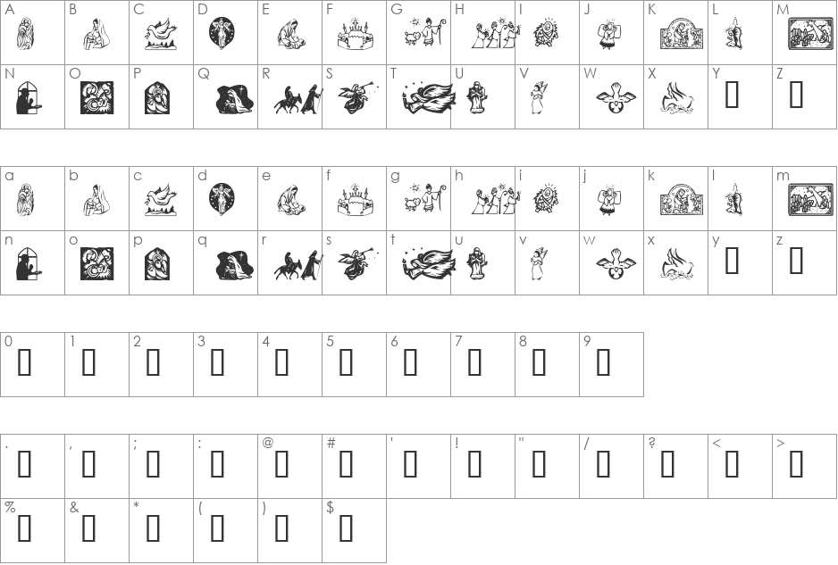 KR Christmas Dings 2004 Four font character map preview