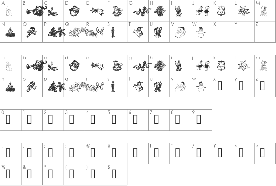 KR Christmas Dings 2004 Six font character map preview